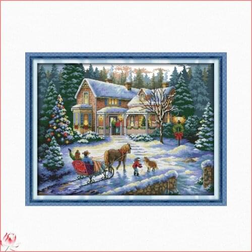 Beautiful Winter Scenery Cross Stitch Kit 14ct 11ct Printed Fabric Embroidery Kit DIY Handmade Needlework Christmas Gift