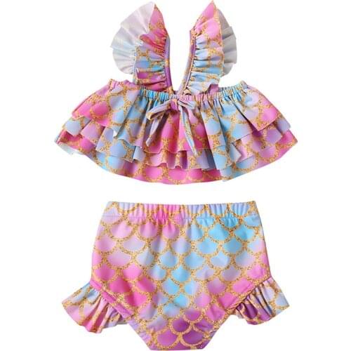 Toddler kids girl two pieces mermaid swimwear children baby girl bikini swimsuit bathing suits set