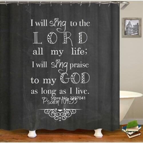 Washable Letters Faith Prayer Black and White Shower Curtain Modern Minimized Bathroom Waterproof and Mildew Proof with Hook