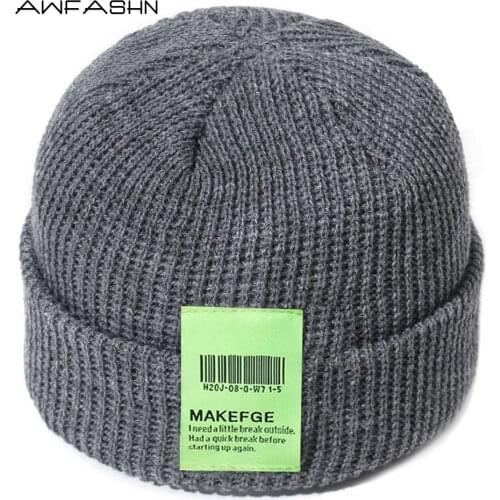 Men Hat Knitted Winter Warm Unisex Hats MAKEFGE Tags Cap Woman Beaines Gorras Simple Soft Solid Color Casual Lady SkullCap 2020