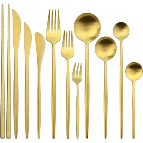 Matte Gold Cutlery Set 18/10 Stainless Steel Dinnerware High Quality Knife Cake Fork Coffee Spoon Tableware Set Kitchen Flatware