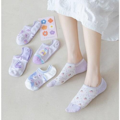 Spring Summer With Print Cows Fashion Invisible Cotton Boat Socks New Cartoon Ladies Ankle Socks 4 Pairs/Lot Cute Womens Socks