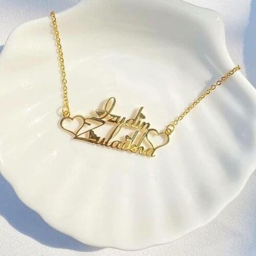 2021 New Custom Name Necklace Personlized Letters Heart Double Pendant Necklace Stainless Steel Choker Jewelry for Women Gift