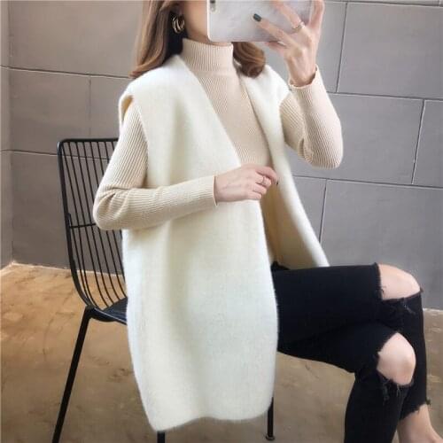 2021 New Spring Furry Womens Sweater Vest Knitted Coat Korean Sleeveless V-Neck No Buckle Waistcoat Cardigan Jacket Trend y890