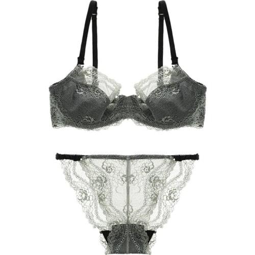 New Style Embroidery Bra Panty Set Transparent Embroidery Bra Ladies Underwear Set Ultra-thin Lace Underwear Sexy Bra Set