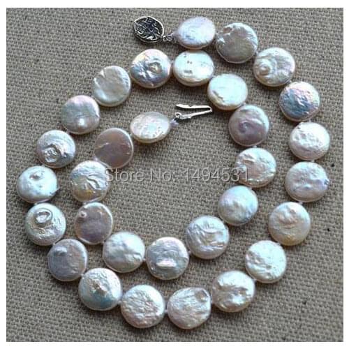 Wholesale Pearl Jewelry - White Color 18 Inches 12-13mm Coin Shape Choker Genuine Freshwater Pearl Necklace - Free Shipping