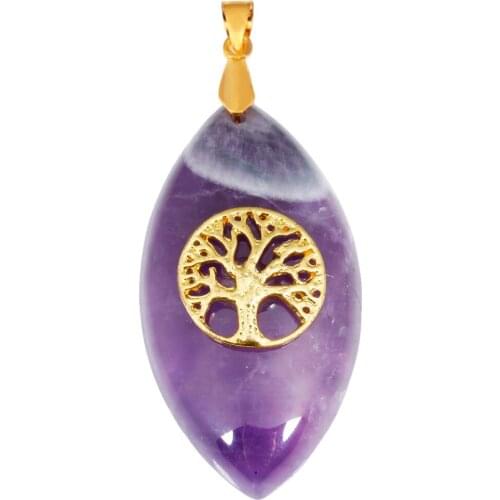 TUMBEELLUWA Marquise Shape Gem stone Tree of Life Pendant fit Necklace Healing Chakra Jewelry