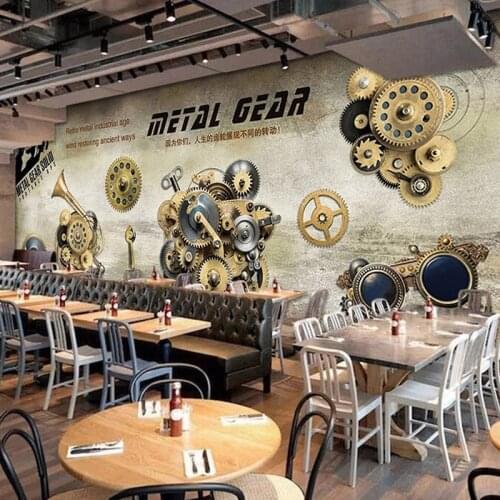 Custom Mural Wallpaper 3D Retro Gear Papel Mural Restaurant Cafe Living Room Creative Home Decor Background Wall Papel De Parede