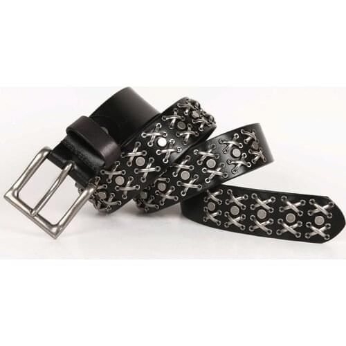 Ta-weo) Women Fashion Original Rivet Belts, Men Genuine Leather personality knight Belt, Unisex Punk hip hop Belt