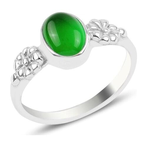 Silver 925 Sterling Green Agate Solitaire Ring
