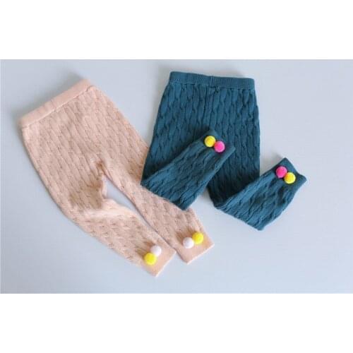 Newborn Baby Pants Fashion Hair Ball Knitting Trousers Autumn Winter Girls Pants Toddler Baby Girls Leggings 2019 New Arrival