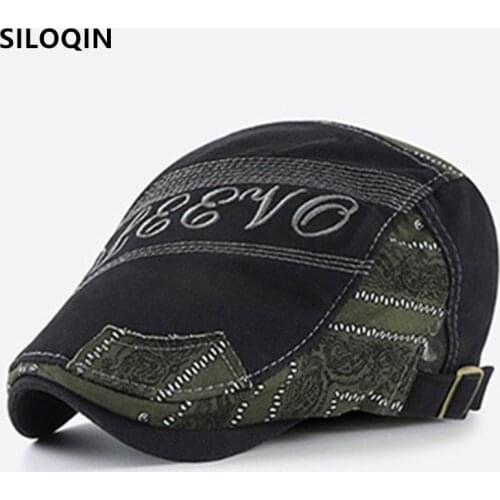 SILOQIN Mens Washed Cotton Berets Letter Embroidery Personality National Sports Cap Snapback Cap Adjustable Size New Tongue Cap