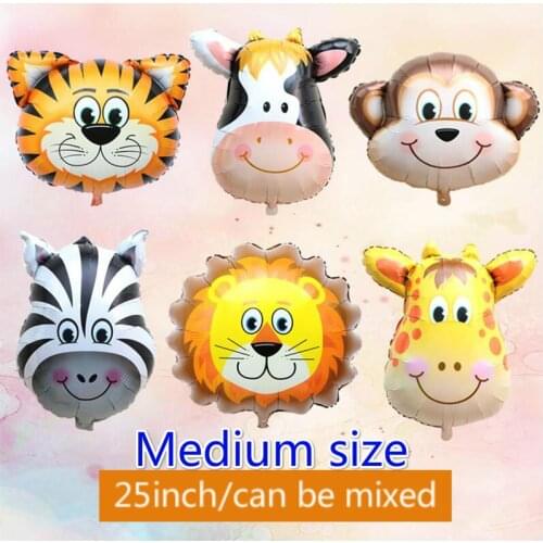Medium 50pcs/lot hot Animals Head Foil Balloons Lion Monkey Zebra Deer helium Ballons Birthday Party Decorations Safari zoo