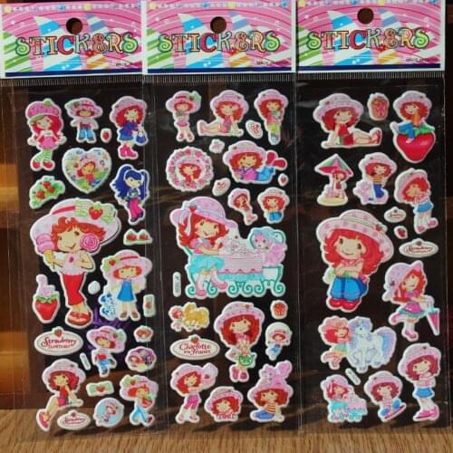 20 Sheet New Cartoon Anime Strawberry Girl Sticker PVC Education Collection Strawberry Bubble Stickers Toys for Kids Girl Gift