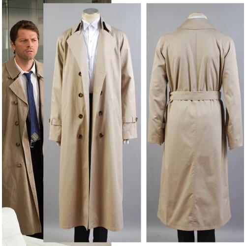 Supernatural Costume Castiel Twill Cosplay Costume For Men Long Trench Coat Only Halloween Costume Custom Made