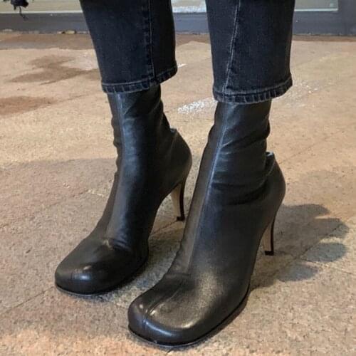 2020 Women Black Leather Boot Woman Autumn Ankle Boots Womens Winter Shoes Lady High Heel Shoe High Heels Ladies Bottine
