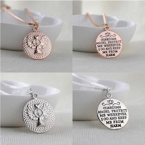 Women Rose Fashion Silver Color Gold Color Gift Necklaces Heart Angel Guardian Pendant Necklace