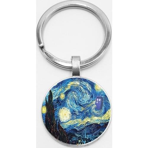1pcs Fashion Retro Van Gogh Star Mystery Doctor Pendant Key Chain Fashion Glass Ornaments Accessories To Map Custom