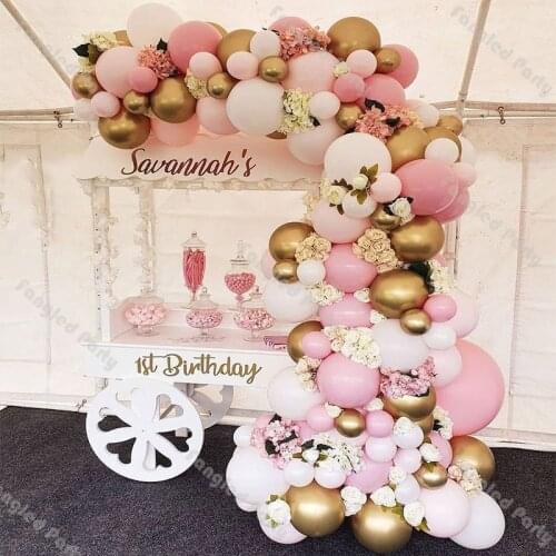 111pcs Doubled Macaron Baby Pink Matte White Chrome Gold Balloon Garland Kit Gender Reveal Baby Shower Birthday Party Supplies