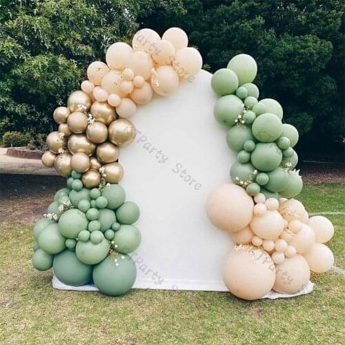 130pcs Sage Green Balloons Garland DIY Wedding Supplies Cream Peach Ballon Arch Kit Birthday Party Baby Shower Anniversary Decor