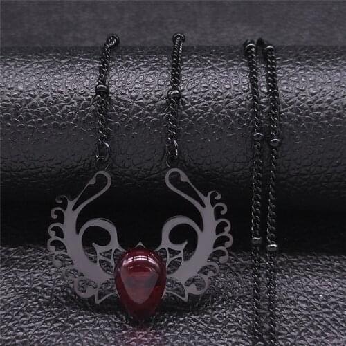 2021 Gothic Stainless Steel Red Glass Charm Necklaces Flower Black Color Chain Necklace Women Jewelry collier chaine N4450S05