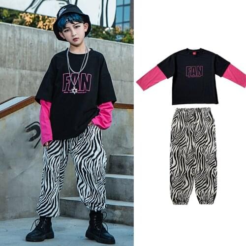 2021 Hip Hop Dance Costumes For Kids Long Sleeved Shirts Zebra Hiphop Pants Boys Modern Dance Jazz Street Dance Wear SL4570