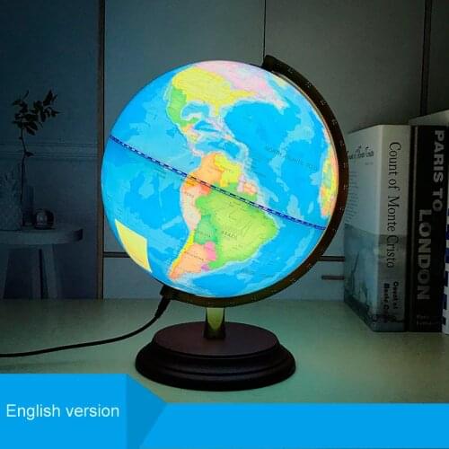 25CM LED World Earth Globe Map 360 Degree Rotating World Map In English Desk Decoration Table Lamp