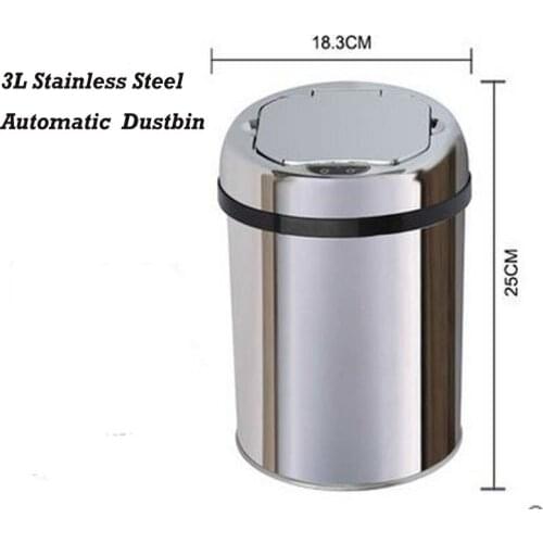 3 Liter Sensor Stainless Steel Dustbin Automatic Garbage Trash Can Waste bin Ash-bin Round Shape car trash bin Eco-Friendly