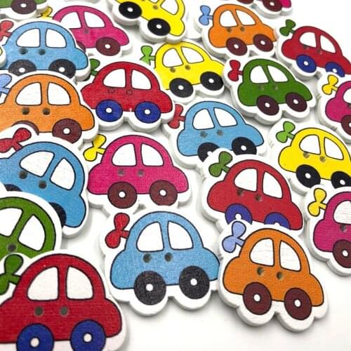 30pcs DIY car Pattern Wooden Buttons Fit Sewing and Scrapbook 2 Hole 34mm WB474