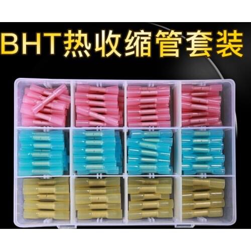 40/180/200pcs BHT-0.5-1.25-2-5 Heat solder seal Shrink tube Insulated Wire Connector AWG16-14 Crimp Butt Waterproof Nylon Termin