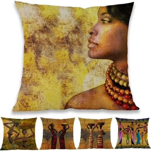 Abstract Painting Style Africa life Collection African Woman Home Pillow Case Gallery Exotic Restaurant Decoration Cushion Cover