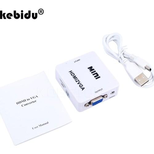 Kebidu Mini 1080 Adapter HDMI-compatible to VGA Converter Connector with Audio for PC Laptop to HDTV Projector