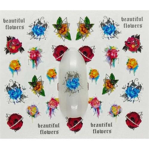 Colorful Water Transfer Nail Sticker Flower Lips Lipstick Nail Art Decorations Decals B16