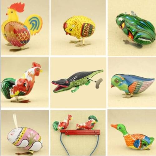 Free ship vintage tinplate wind on clockwork jumping frog cock duck rabbit animal toy models collect them all classical models