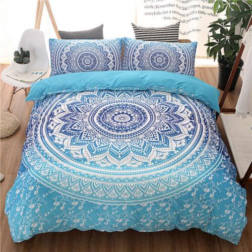 Bohemian 2/3 Piece Bedding Set Floral Paisley Pattern Duvet Cover Set Sky Blue Mandala Bedspread Soft Bedclothes Set