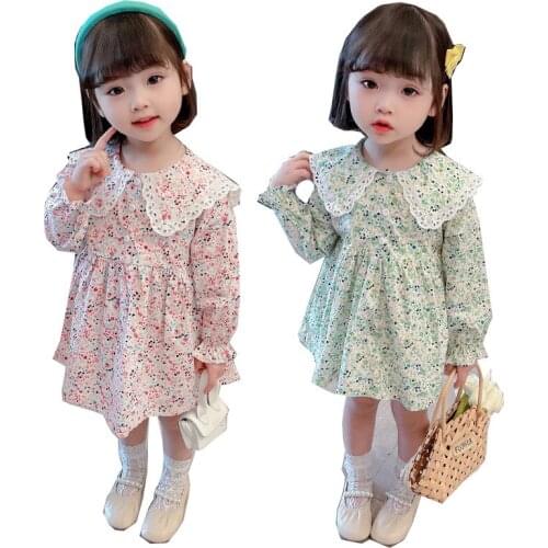 Girls Dress Childrens Long Sleeve Floral Girls Dress Princess Dress Fashion Childrens Dress Cotton Comfortable Dress