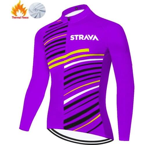 2021 STRAVA team cycling jersey Winter Thermal Fleece long sleeve mallot ciclismo hombre invierno ​road mtb bicycle shirt