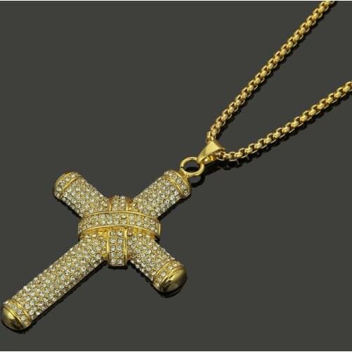 Express New European And American Fashion Alloy Jewelry Hip Hop Full Diamond Cuban Chain Hiphop Necklace Cross Pendant