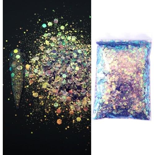 50g Holographic Chunky Nail Glitter Sequins Mixed Hexagon Shape Chameleon Flakes Slices Sparkly Accessories Nails Art Decoration