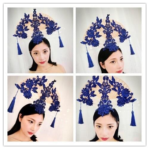 Chinese Style Headwear Catwalk Tiara Exaggerated Headwear Halloween Masquerade Party Headwear for Stage Performance
