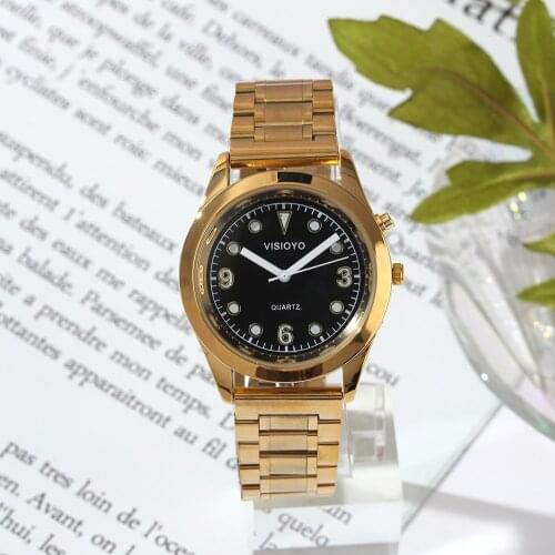 English Talking Watch with Alarm Function, Talking Date and time, Black Dial, Folding Clasp, Golden Case TAG-701