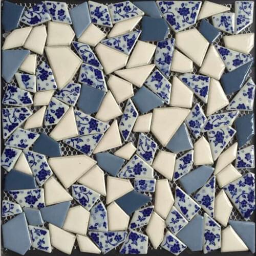 China Blue Irregular Fragment Glazed Ceramic Mosaic Tile, Shower bathroom Stair Pool Floor Tiles Wall Sticker