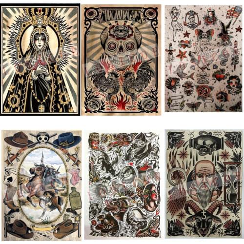 Creative tattoo Shabby chic Vintage Inkjet printing kraft paper poster Wall Stickers Hanging painting Bar cafe Home Decoration