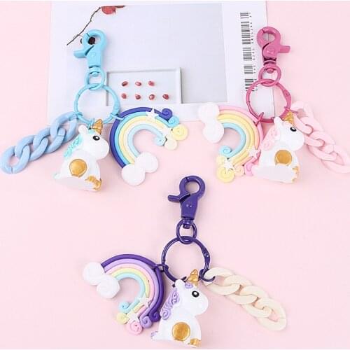 Creative Rainbow PVC Animal Unicorn Shaped Pendant Keychain for Men Women Bag Phone Car Pendant Key Chain key ring