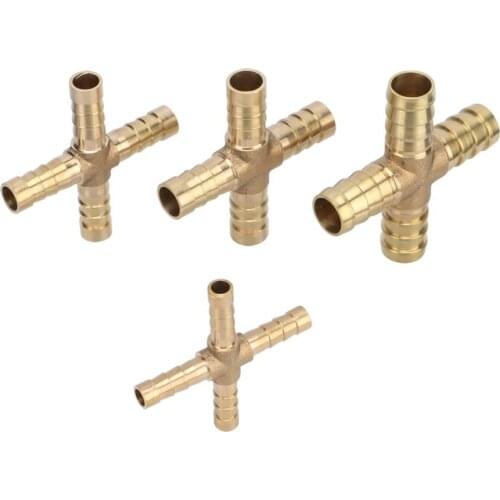 Brass Barb Pipe Fitting 4 way Brass Connector 6mm 8mm 10mm 12mm Hose Copper Pagoda Water Tube Fitting Garden Water Connector 2Pc