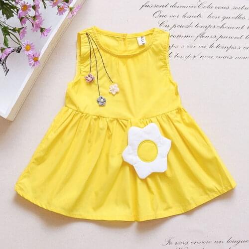 Girls O-neck Sweet Style Solid Color Sleeveless A-line Summer Dresses Cotton Summer Dresses