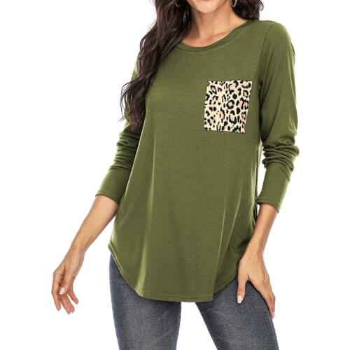 Fashion T-Shirts 2020 Autumn Women T-Shirt Leopard Patchwork Tunic Tops Casual Long Sleeve O-Neck Tees Tops