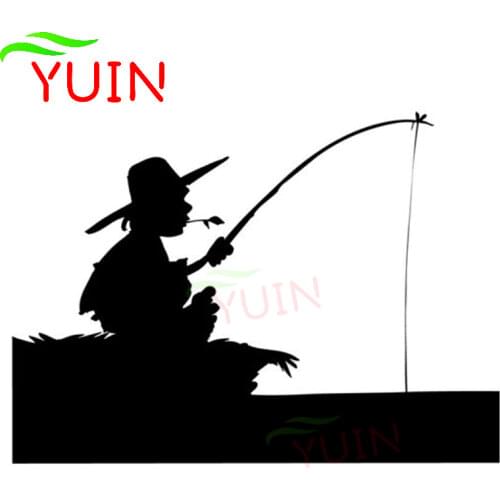 Cartoon Fisherman Fishing Decal Fashionable Body Window Decoration PVC Waterproof Sunscreen Car Sticker Black/White/Red/Laser