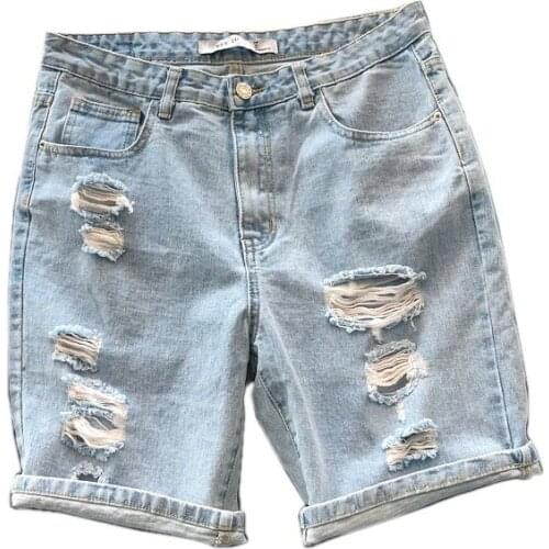 Mens Casual Shorts Hole bull-puncher Knickers Male Tides Easing Hong Kong Fashion Brand Ins Joker Han Edition Light Beggar