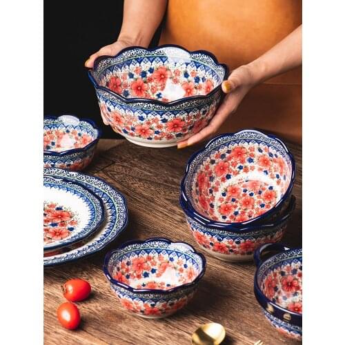 Dish set household Polish tableware ceramic rice bowl salad bowl single creative dish plate double ear soup noodle bowl